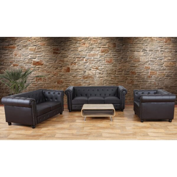 Luxus 3-2-1 Sofagarnitur Couchgarnitur Loungesofa Chesterfield Edinburgh Kunstleder ~ runde Füße