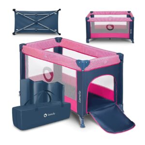 LIONELO Stefi Pink Rose Baby Laufstall Spielbett Reisebett von Geburt bis 15 kg Laufstall