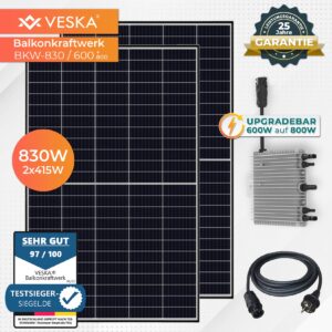 Veska Balkonkraftwerk 830 W / 600+800W Photovoltaik Solaranlage Steckerfertig WIFI Smarte Mini-PV Anlage 600 Watt genehmigungsfrei