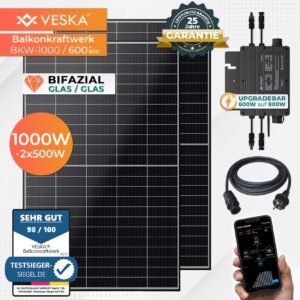 Balkonkraftwerk 1000/600+800W upgradefähig Bifazial Photovoltaik Solaranlage WIFI Smarte Mini-PV Anlage