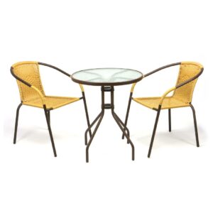 VCM 3-tlg. Bistroset Balkonset Tisch Stuhl braun Sitzgarnitur Glastisch Bistrostuhl Poly-Rattan