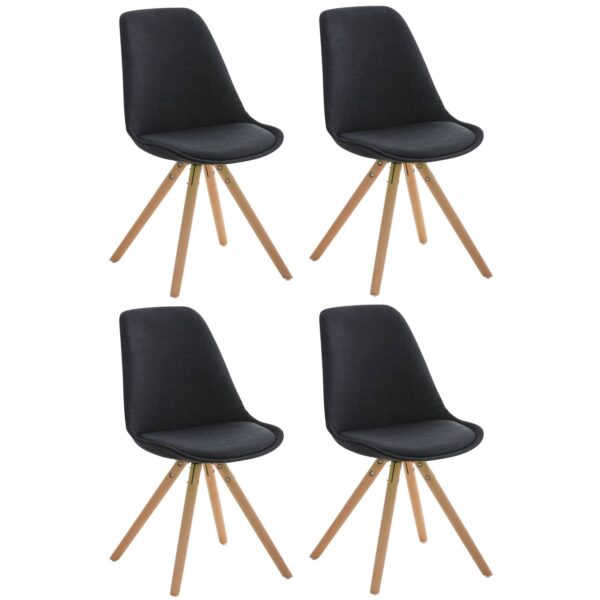 CLP 4er Set Stühle Pegleg Stoff Rund I Gepolsterte Schalensitze Mit Stoffbezug I Runde Holzbeine