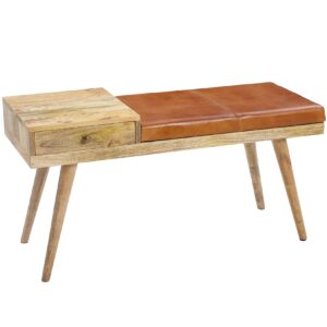 FineBuy Sitzbank Lederbank Holz massiv Flurbank Stauraum Polsterbank Bank