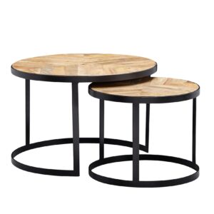 FineBuy Couchtisch 2 teilig Wohnzimmertisch Massivholz Rund Beistelltisch Tisch
