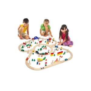 130 Teile XXL Holzeisenbahn Set - 5m Schienen - Holz Eisenbahn Kinder Spielzeug