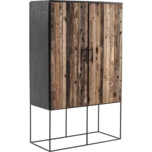 Rustika Vitrinenschrank 2 Türen rustikal Bootsholz schwarz Holz Schrank Vitrine
