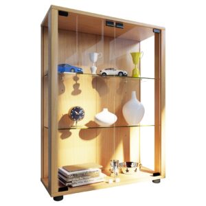 Vitrinenschrank Glas Vitrine LED Standvitrine Wohnzimmer Schrank Buche Dekor