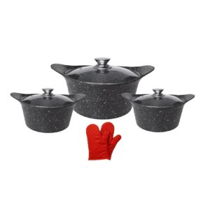 Cheffinger Kochtopfset 6 tlg ASIA Induktion Aluguss 2 Handschuhe