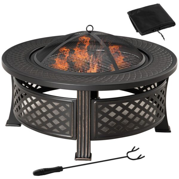 Outsunny Feuerschale mit 2 in 1 Funktion auch als Grill verwendbar schwarz 81L x 81B x 50H cm