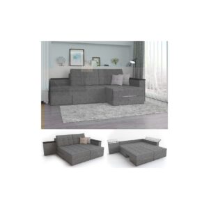 Ecksofa mit Schlaffunktion 240 x 160 cm Grau -  Eckcouch Sofa Couch Schlafsofa Taschenfederkern
