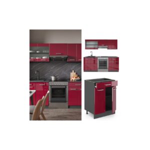 Vicco KÜCHE R-LINE 200CM KÜCHENZEILE KÜCHENBLOCK EINBAU Anthrazit Bordeaux Hochglanz