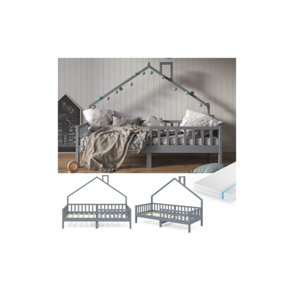 VitaliSpa Hausbett Kinderbett Spielbett Noemi 90x200cm Anthrazit inkl. Matratze