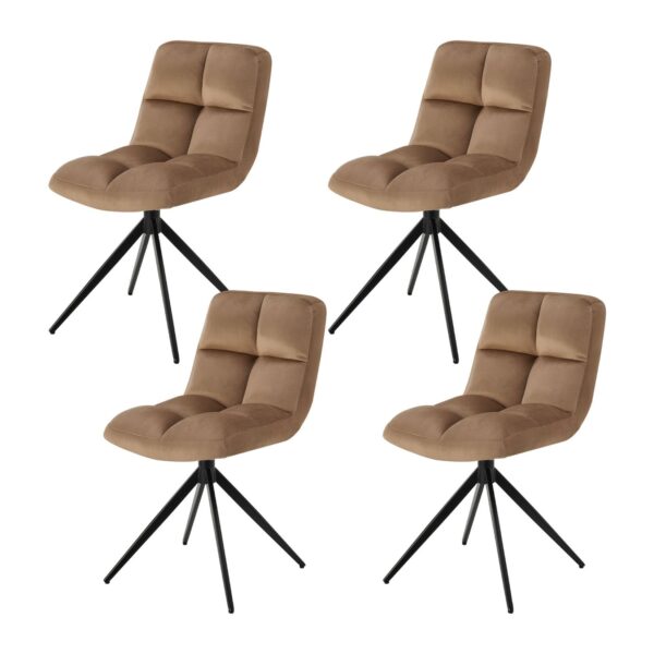 Juskys Drehstuhl Dallas 4er Set - Esszimmerstühle drehbar - Stuhl 120 kg belastbar - Samt Hellbraun