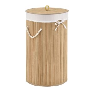 Juskys Bambus Wäschekorb Curly-Round 55 Liter Wäschesammler mit Deckel