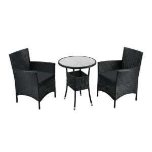 Juskys Polyrattan Balkon Set Bayamo 3-teilig für 2 Personen – Balkonmöbel mit Tisch & 2 Stühlen