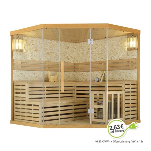 Artsauna Saunakabine Espoo200 Premium Naturstein-Wand – 5 Personen – Harvia Ofen & Hemlock Holz