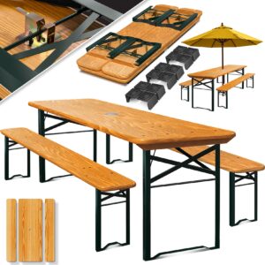 KESSER® Bierzeltgarnitur 3 teilig Gartenmöbel-Set   Klappbar 170 x 46 x 75cm   2X Bierbänke 1x Biertisch   Festzeltgarnitur Biertisch Stehtisch Sitzgarnitur Holz 12-teiliges Bodenschoner-Set