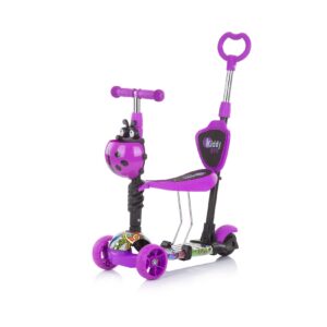 Chipolino Kinderroller 3 in 1 Kiddy Evo Schiebestange Vorderräder mit LED lila