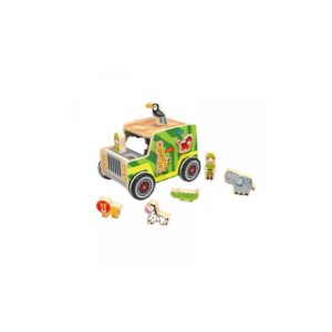 Tooky Toy Formsortierer Safari Jeep TKF005A Sortierspiel aus Holz zehn Formen grün