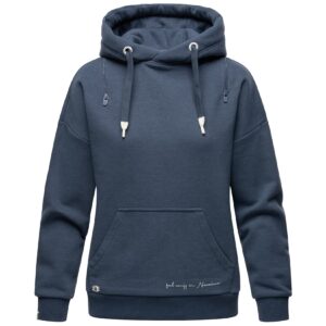 NAVAHOO Damen Kuscheliger Kapuzensweatshirt Hoodie mit breiten Tunnelzugkordeln Zuckerbärchen