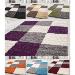 Wunderschöne Shaggy Kariert Teppich Hochflor Intensive Farbbrillanz 30 mm