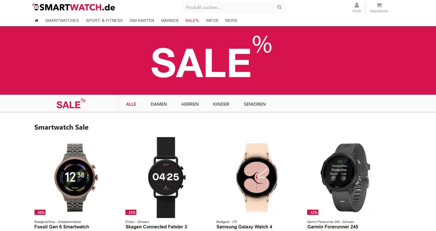 Screenshot Smartwatch.de Online Shop